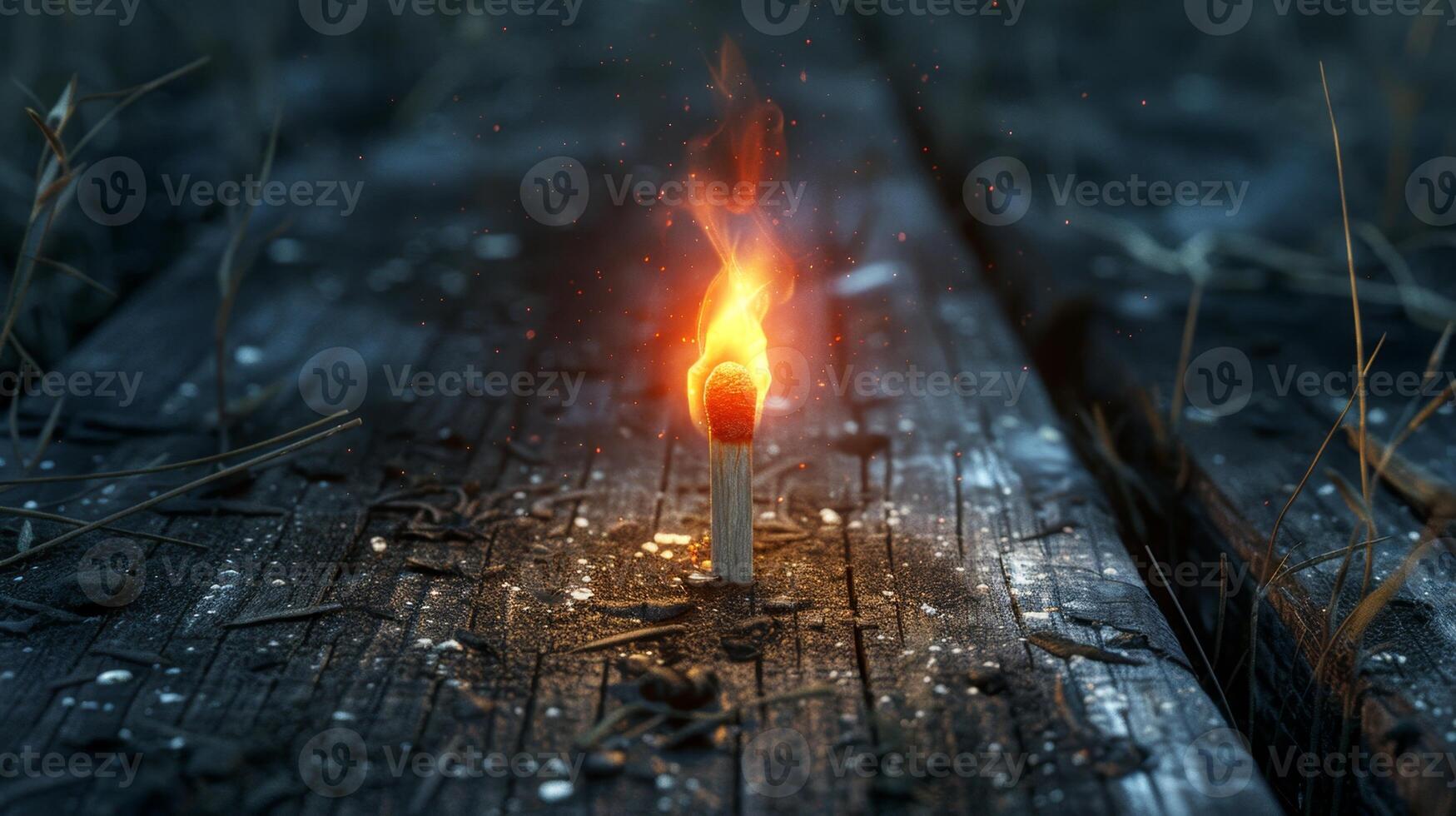 AI generated a burning match on the background of a wooden house. The concept of insurance and protection of real estate photo