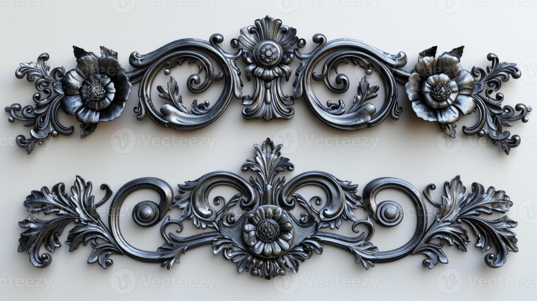 AI generated A set of metal decorative elements for furniture. Forged decorative design elements on an isolated white background photo