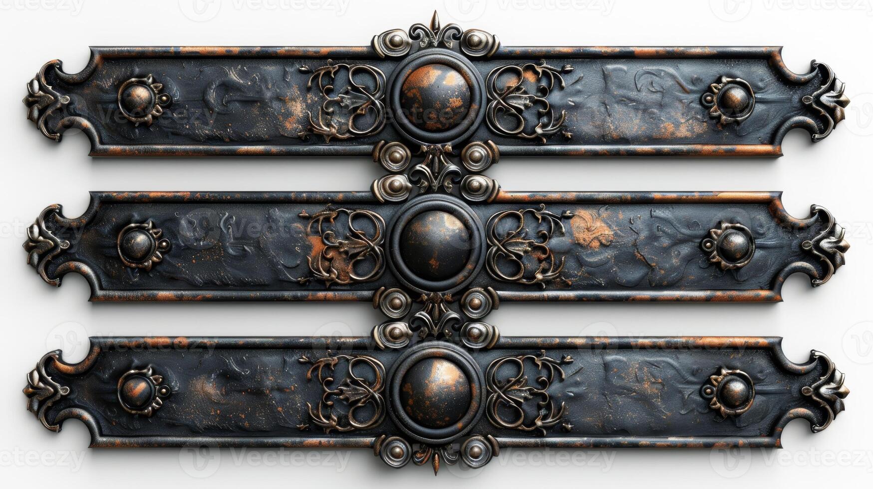 AI generated A set of metal decorative elements for furniture. Forged decorative design elements on an isolated white background photo
