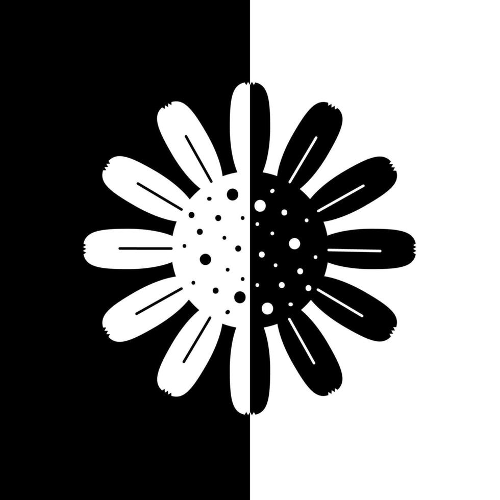 Flower vector illustration. Black and white flash card with high contrast for printed products.