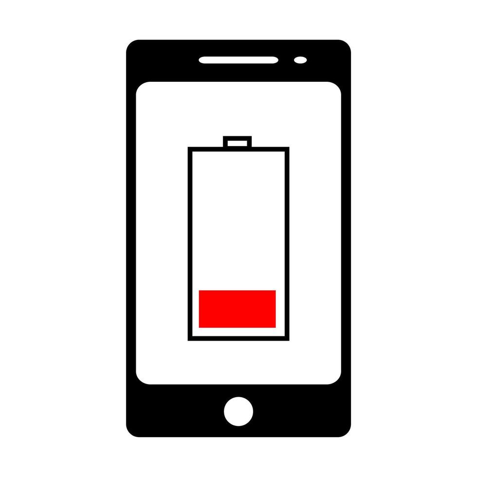 Smartphone with energy level icon, low battery. Vector illustration. Design for graphic, logo, web site, social media, mobile app