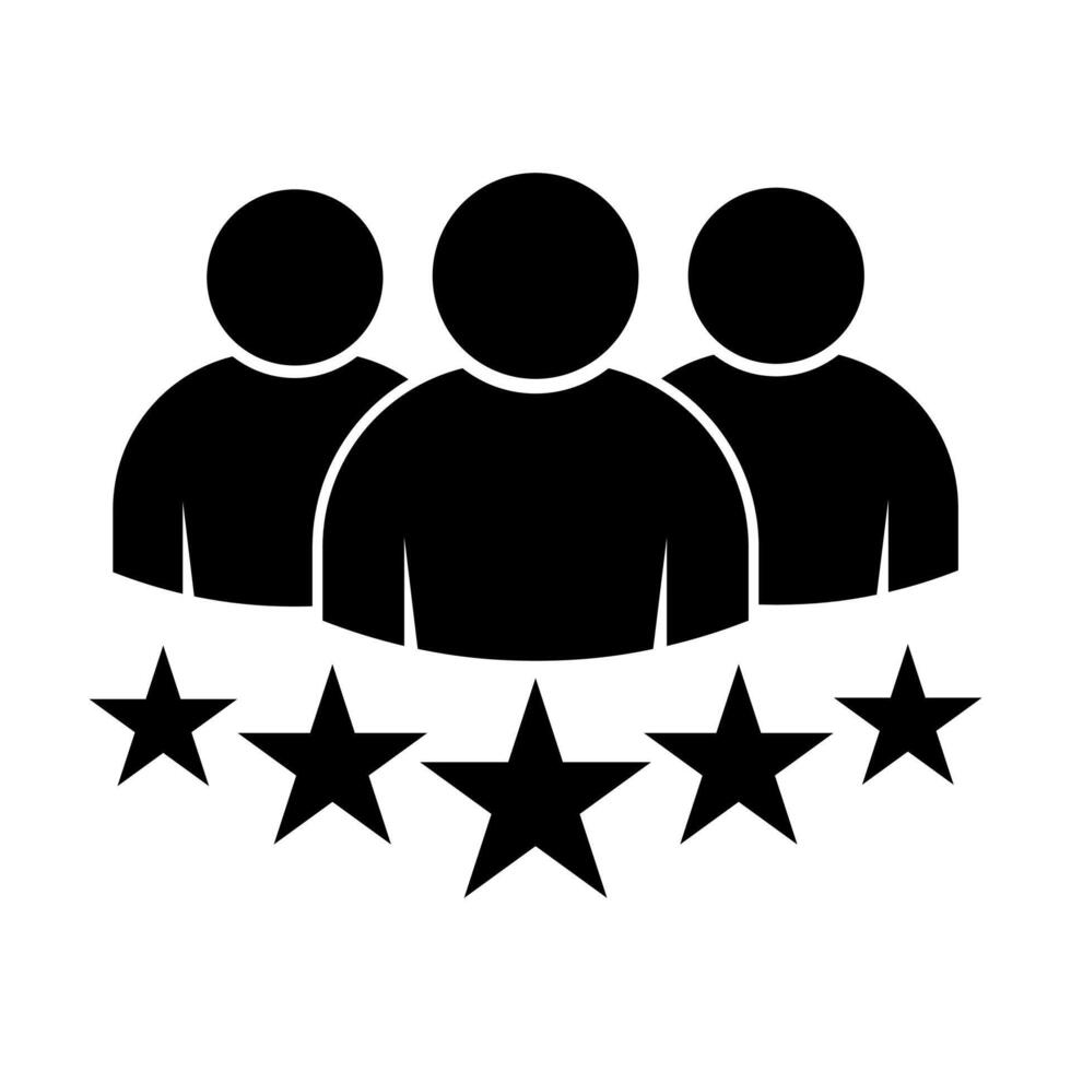 People group with 5 stars icon premium product quality rating flat logo. Team work symbol. Group of humans sign For your web site design, logo, app, UI. illustrationlogo vector