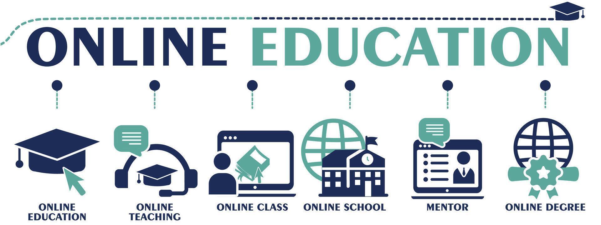 Online education banner web icon. Vector illustration concept with an icon of online education, teaching, class, school, mentor and online degree.