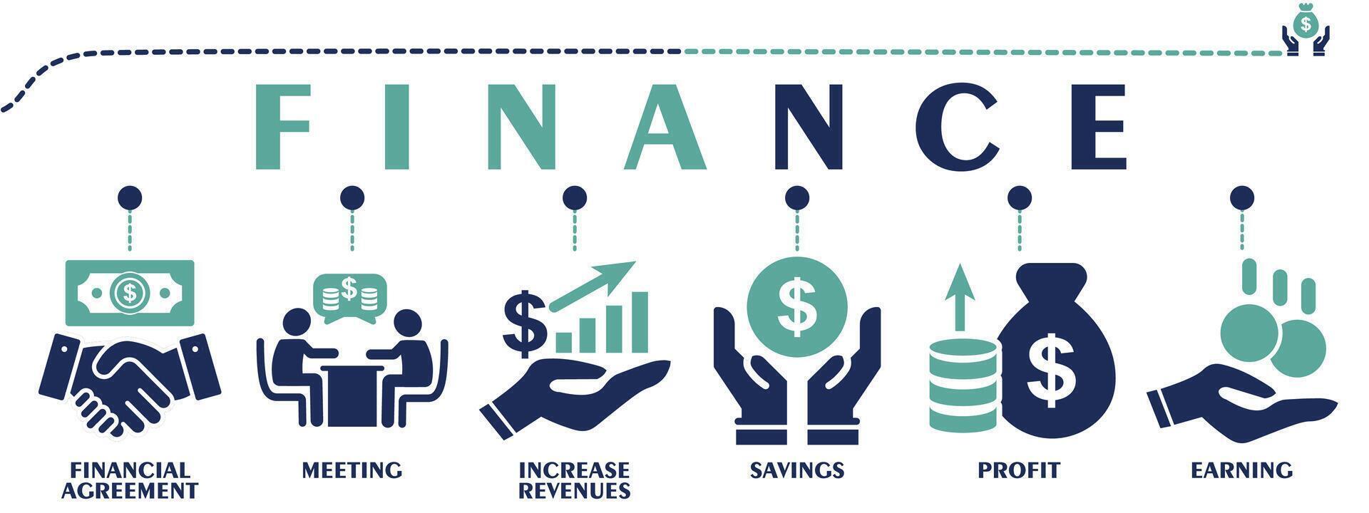 Finanzas bandera web sólido iconos vector ilustración concepto incluso icono como financiero acuerdo, reunión, incrementar ingresos, ahorros, lucro y ganador