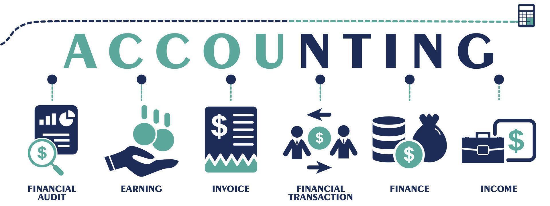 Accounting banner web solid icons. Vector illustration concept with an icon of financial audit, earning, invoice, financial transaction, finance, and income.