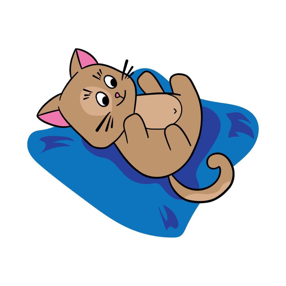 Cute cartoon multi-colored cat. Happy pet. Vector illustration isolated on white background.