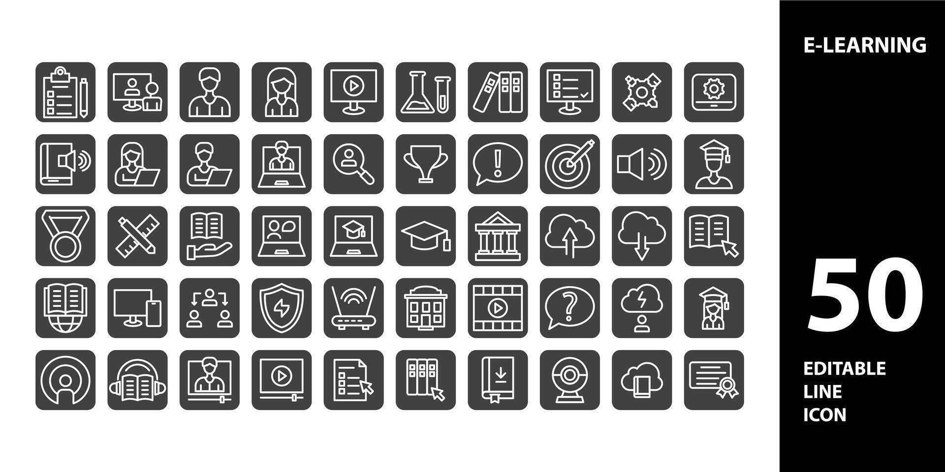 E-learning icons set. Collection of simple editable icons for web design, app, and more. vector