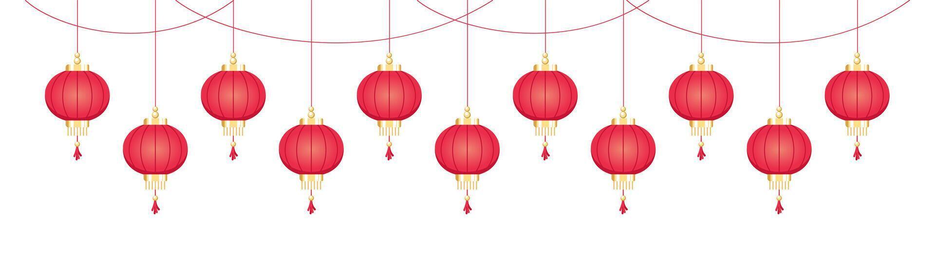 Hanging Chinese Lanterns Banner Border, Lunar New Year and Mid-Autumn Festival Decoration Graphic vector