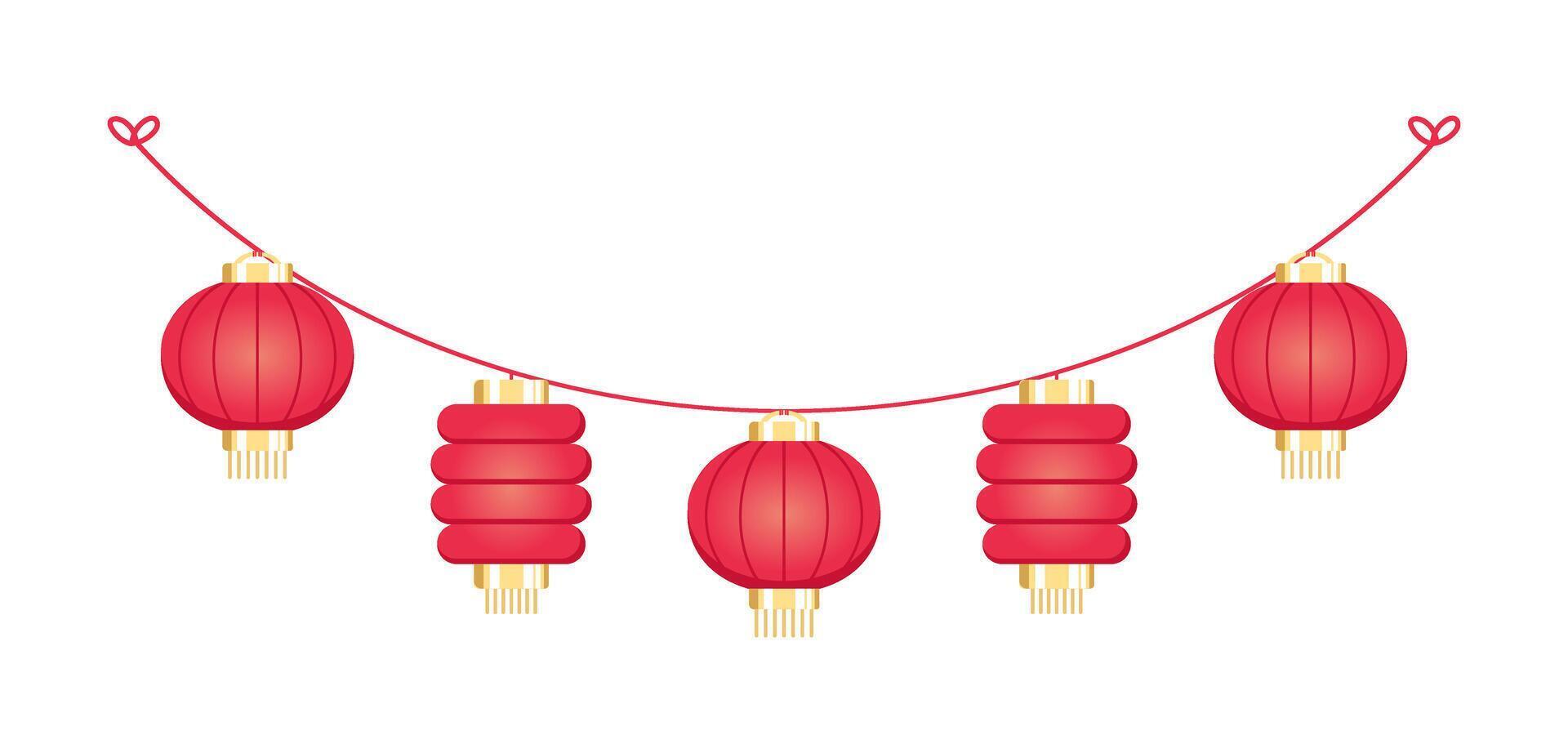 Chinese Lantern Hanging Garland, Lunar New Year and Mid-Autumn Festival Decoration Graphic vector