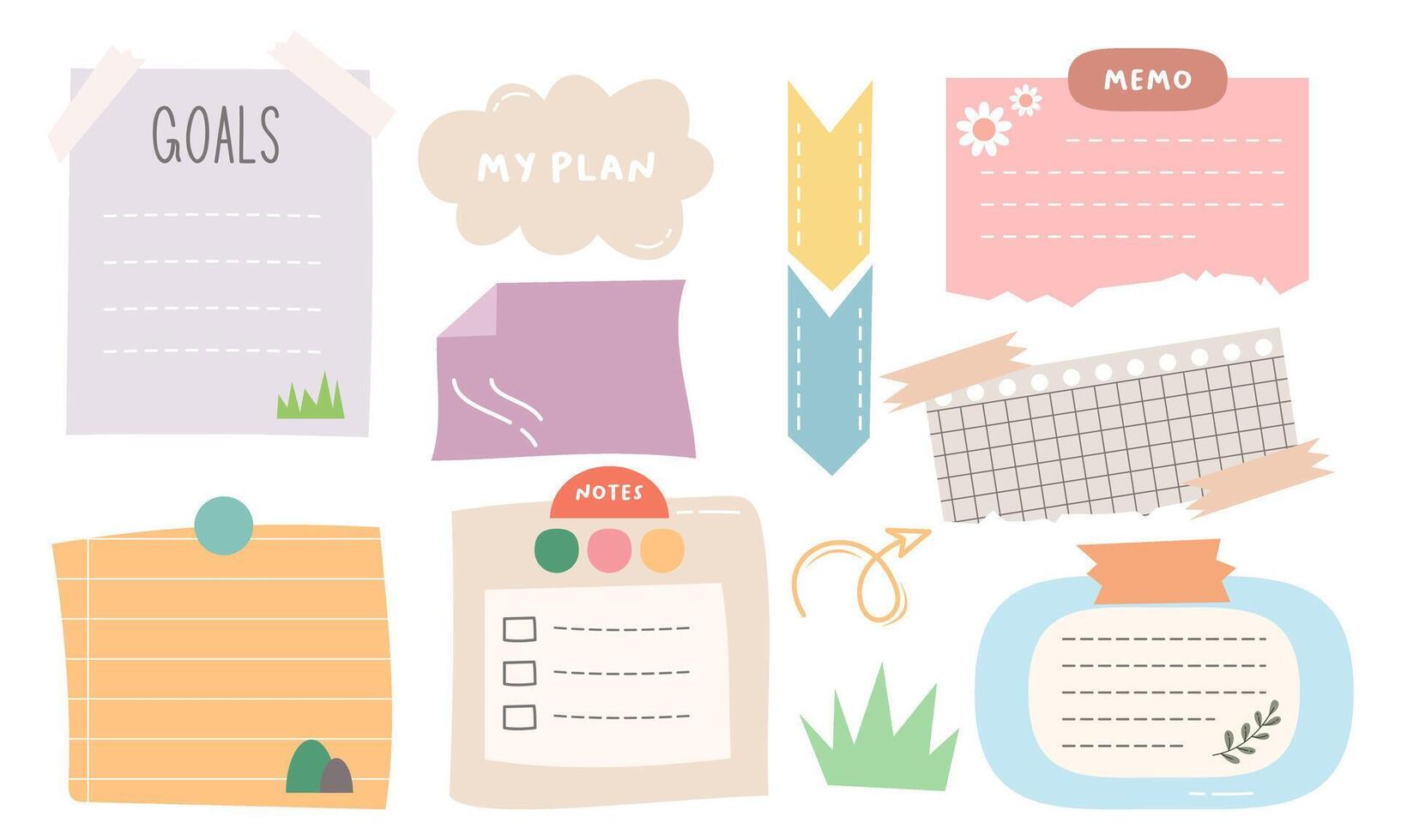 Cute hand drawn planner, journal, notepad, paper vector illustration