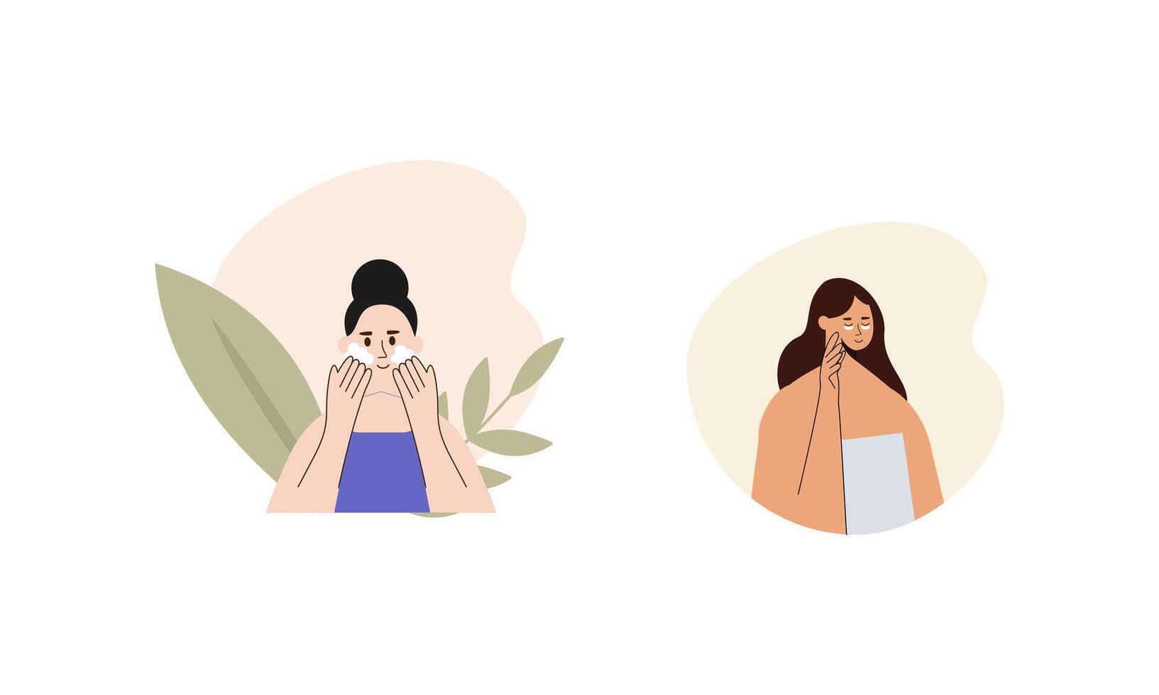 Women enjoy skin care routine at home illustration vector