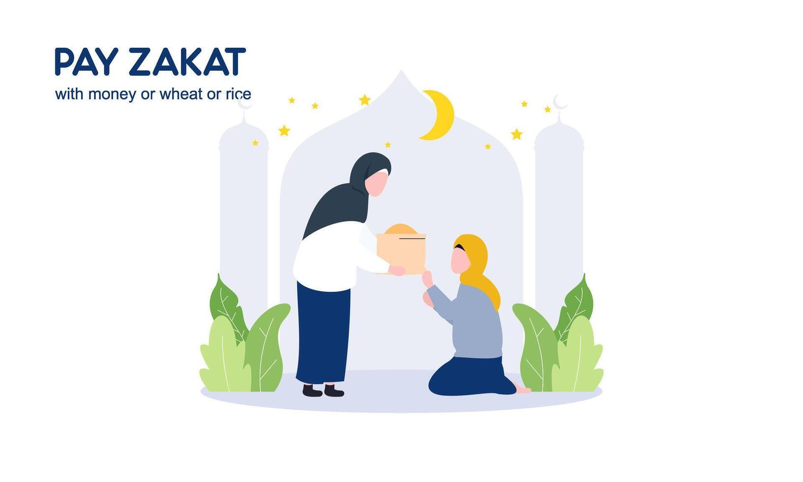 pagar zakat o en línea zakat solicitud para Ramadán concepto vector