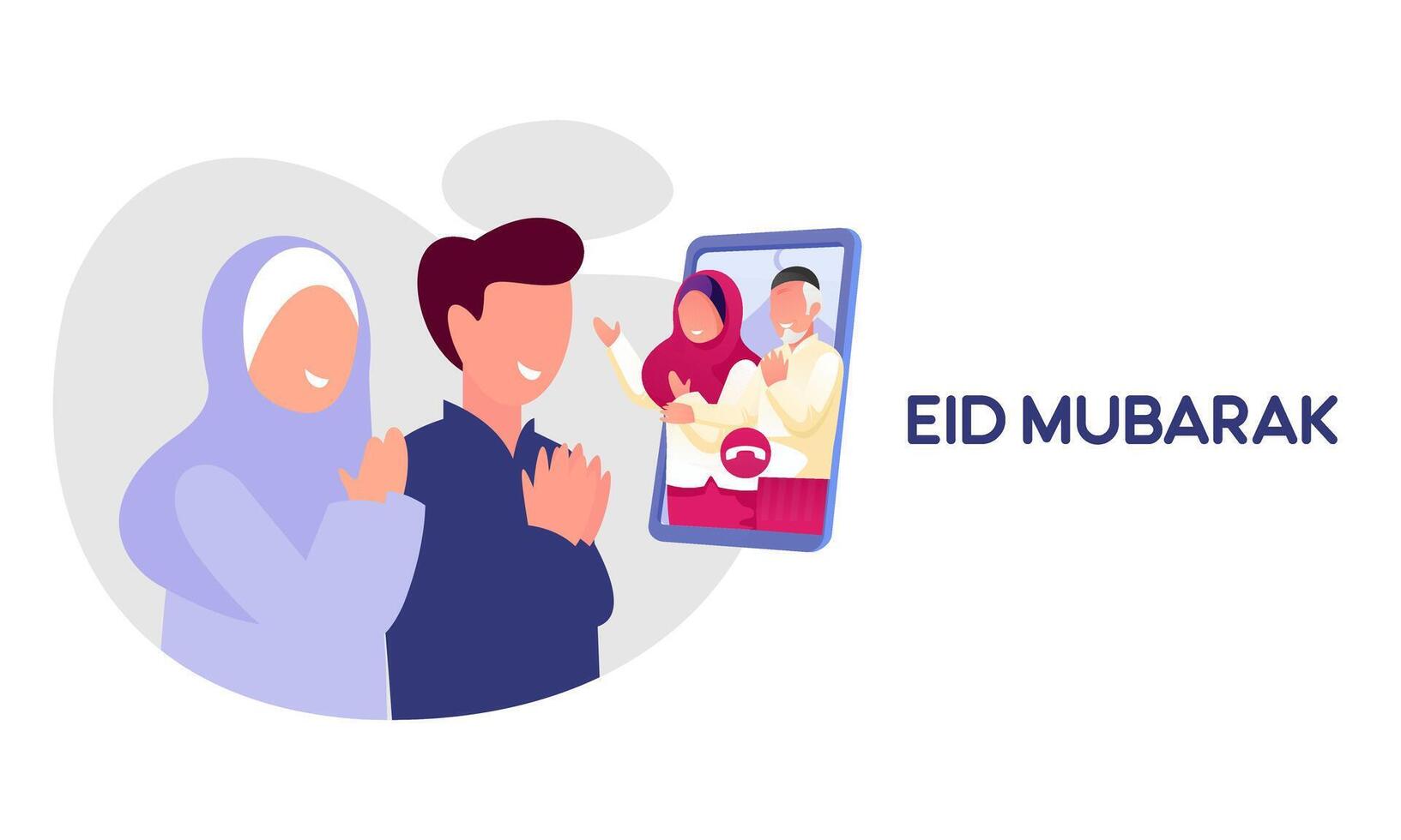 musulmán familia contacto su mayor o padres en teléfono inteligente vídeo llamada a espectáculo su amor en eid Mubarak celebracion vector