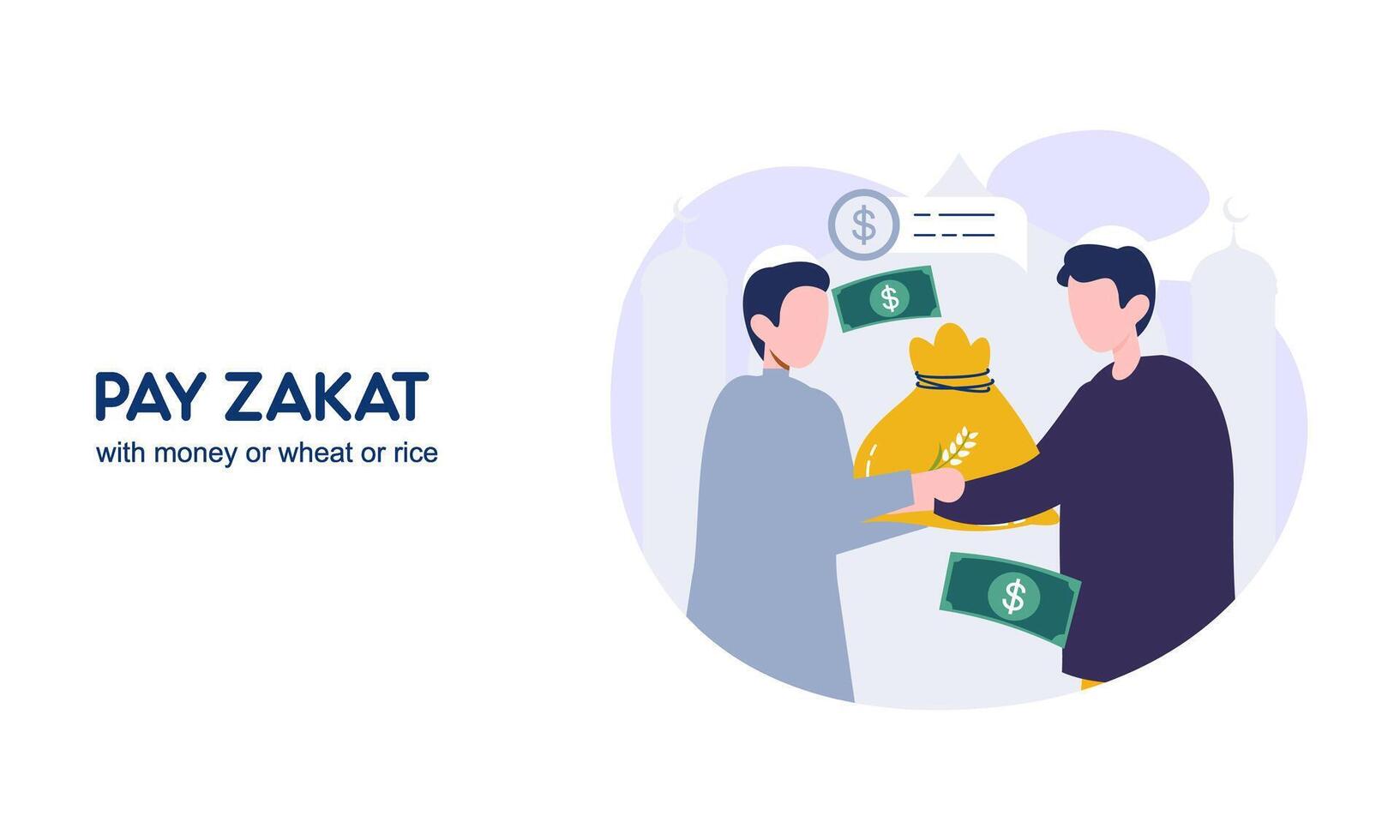 pagar zakat o en línea zakat solicitud para Ramadán concepto vector