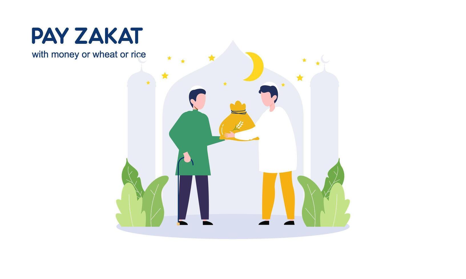 pagar zakat o en línea zakat solicitud para Ramadán concepto vector