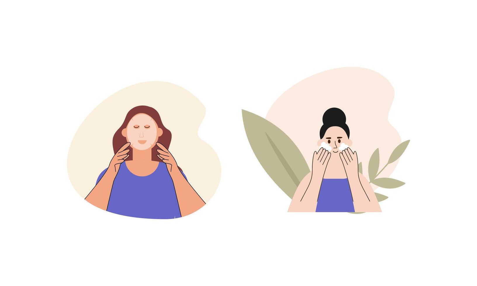 Women enjoy skin care routine at home illustration vector