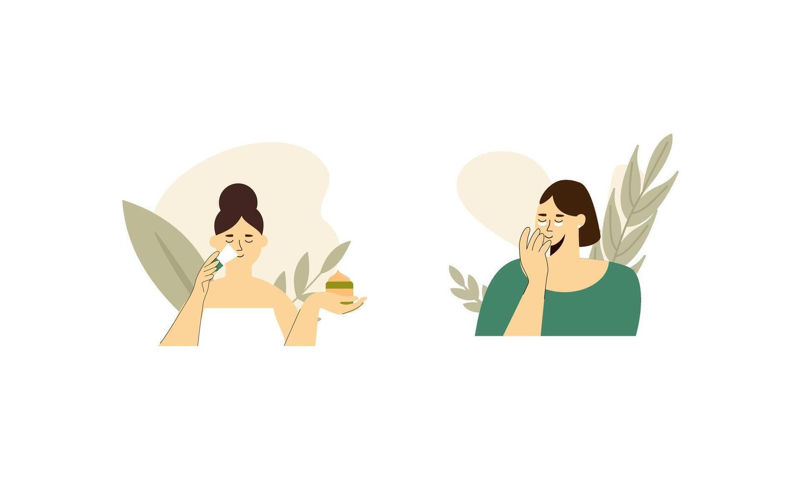Women enjoy skin care routine at home illustration vector