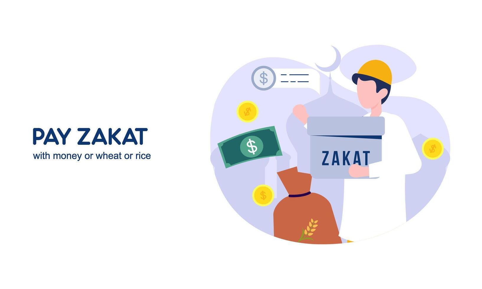 pagar zakat o en línea zakat solicitud para Ramadán concepto vector