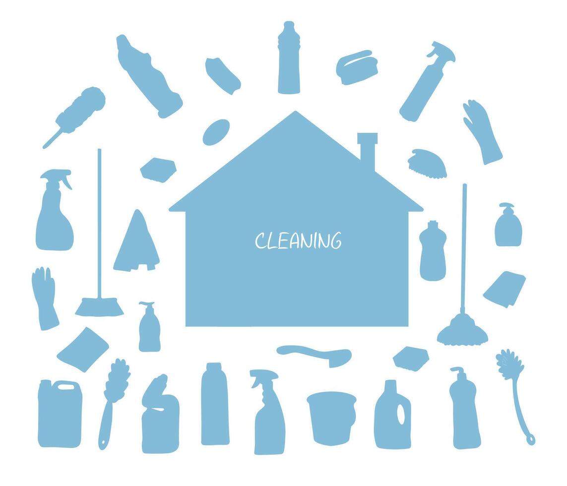 Banner made from cleaning equipment. Cleaning line icons. Cleaning products and tools for cleaning and disinfecting the home, buckets and mops, sprayers and detergents. Vector. vector