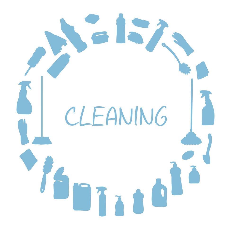 Banner made from cleaning equipment. Cleaning line icons. Cleaning products and tools for cleaning and disinfecting the home, buckets and mops, sprayers and detergents. Vector. vector