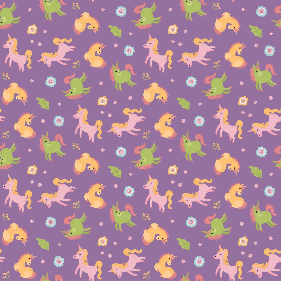 Seamless pattern with unicorns. Design for fabric, textiles, wallpaper, packaging. vector