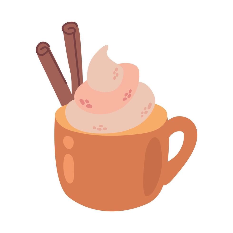 Hand-drawn cup with cocoa and cinnamon vector