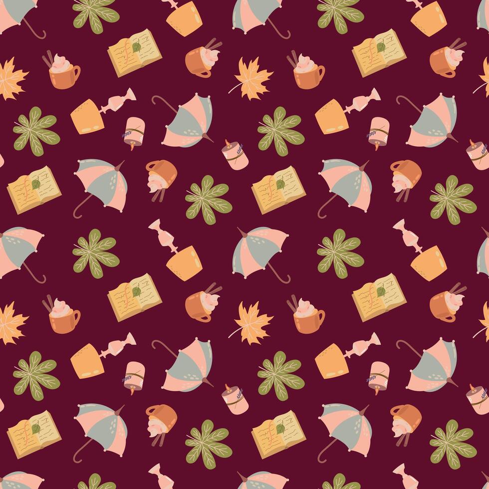 Autumn cozy seamless pattern. Design for fabric, textile, wallpaper, packaging vector