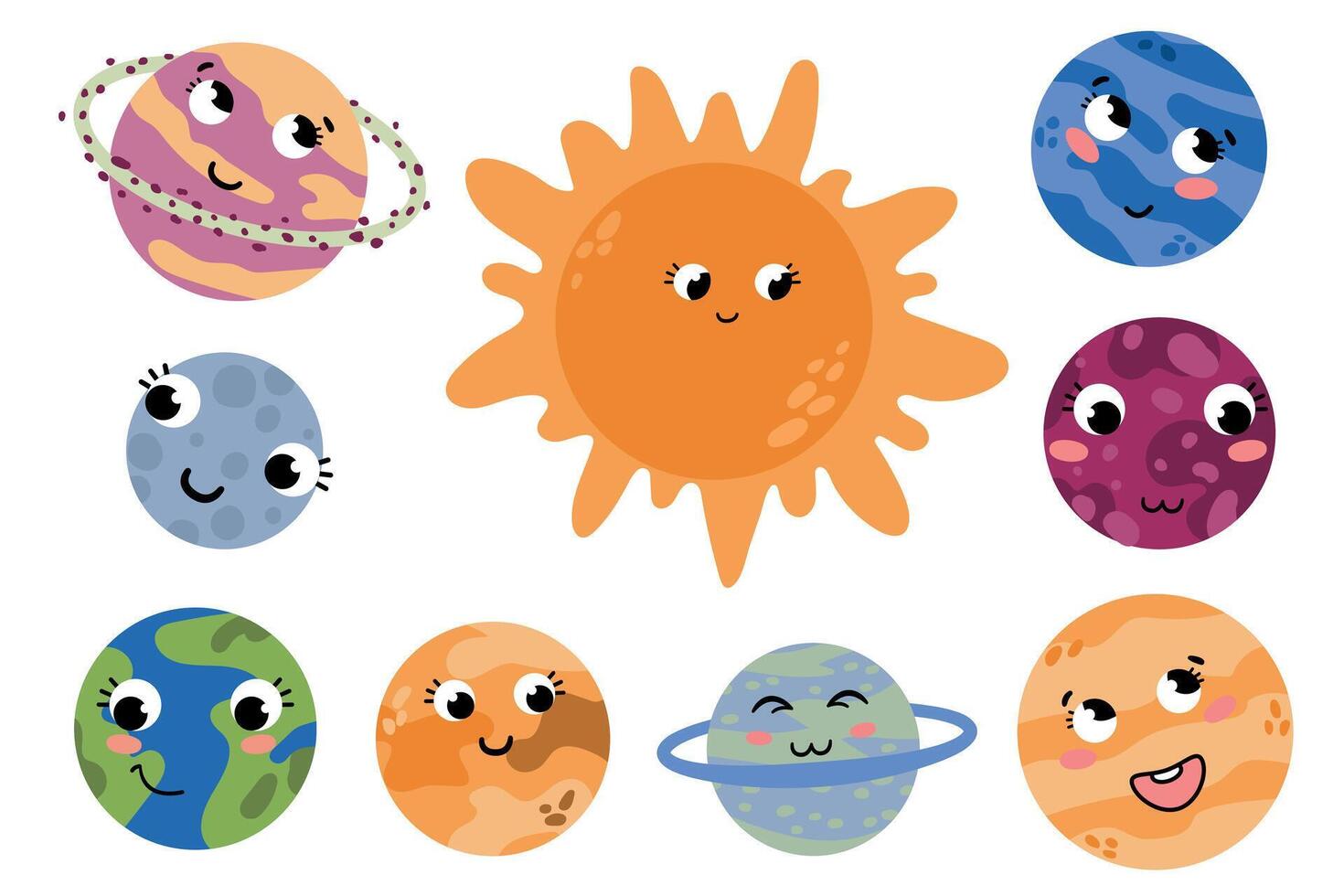Solar System. Planets. Sun, Uranus, Neptune, Venus, Earth, Saturn, Pluto, Mercury, Mars vector
