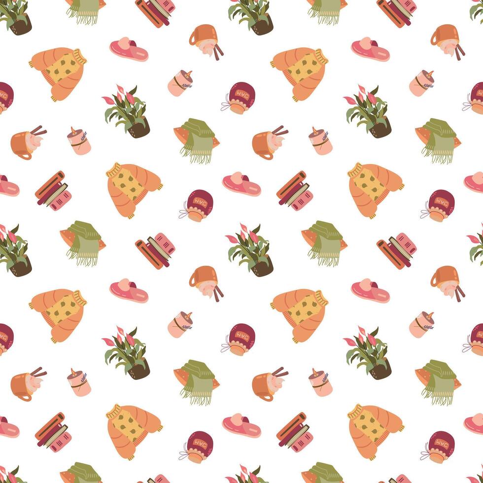 Autumn cozy seamless pattern. Design for fabric, textiles, wallpaper, packaging. vector