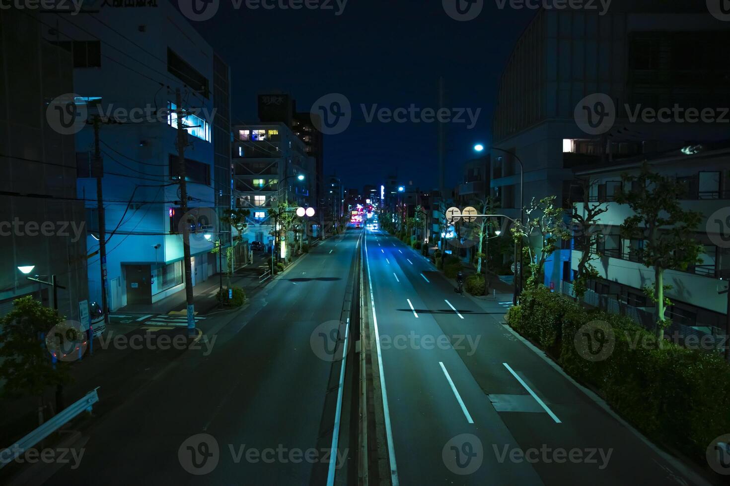 A night traffic jam at the downtown street in Tokyo wide shot photo