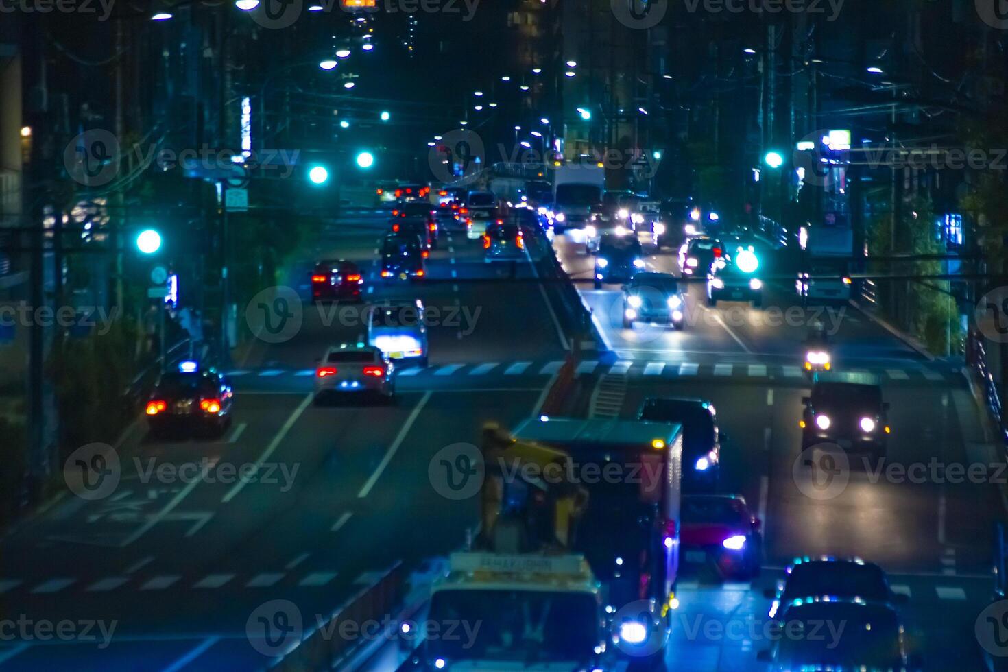 A night traffic jam at the downtown street in Tokyo long shot photo