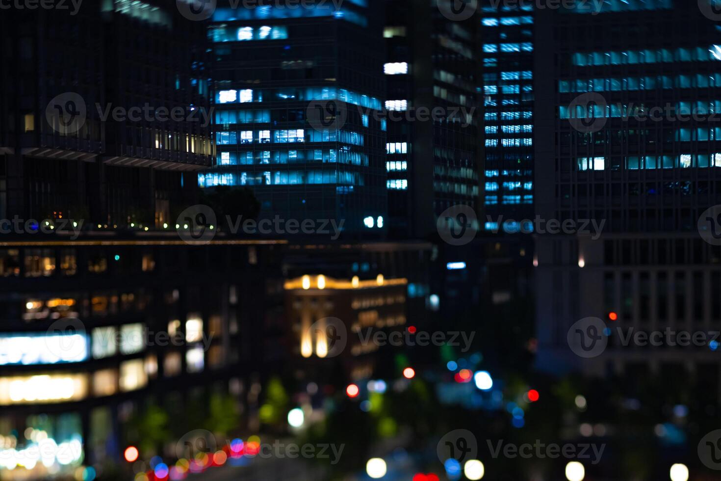 A night miniature cityscape in Marunouchi Tokyo tiltshift photo