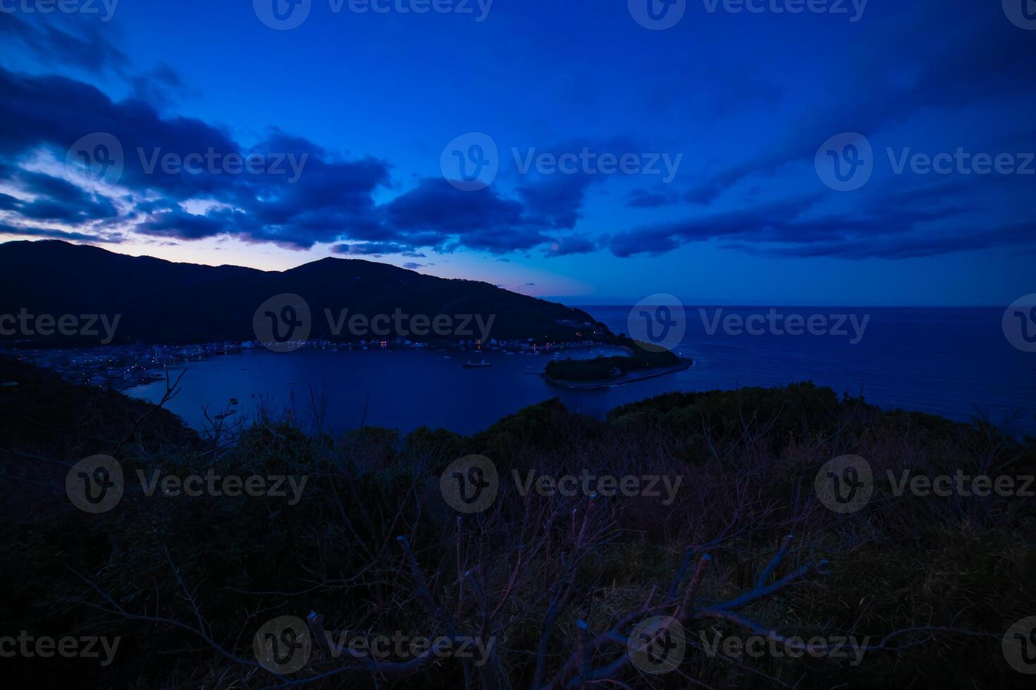 A dawn panoramic port at the country side in Shizuoka wide shot photo