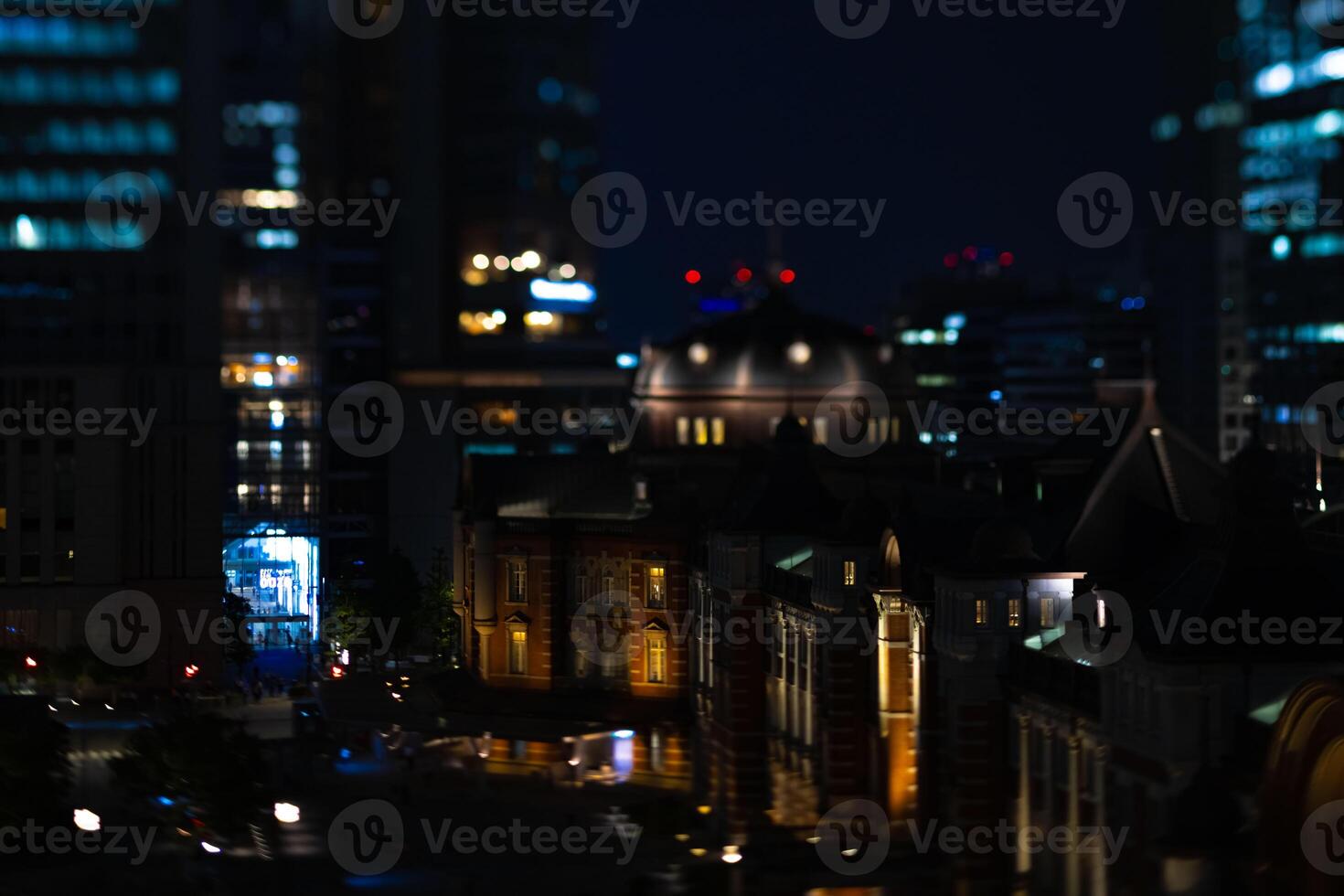 A night miniature cityscape in Marunouchi Tokyo tiltshift photo