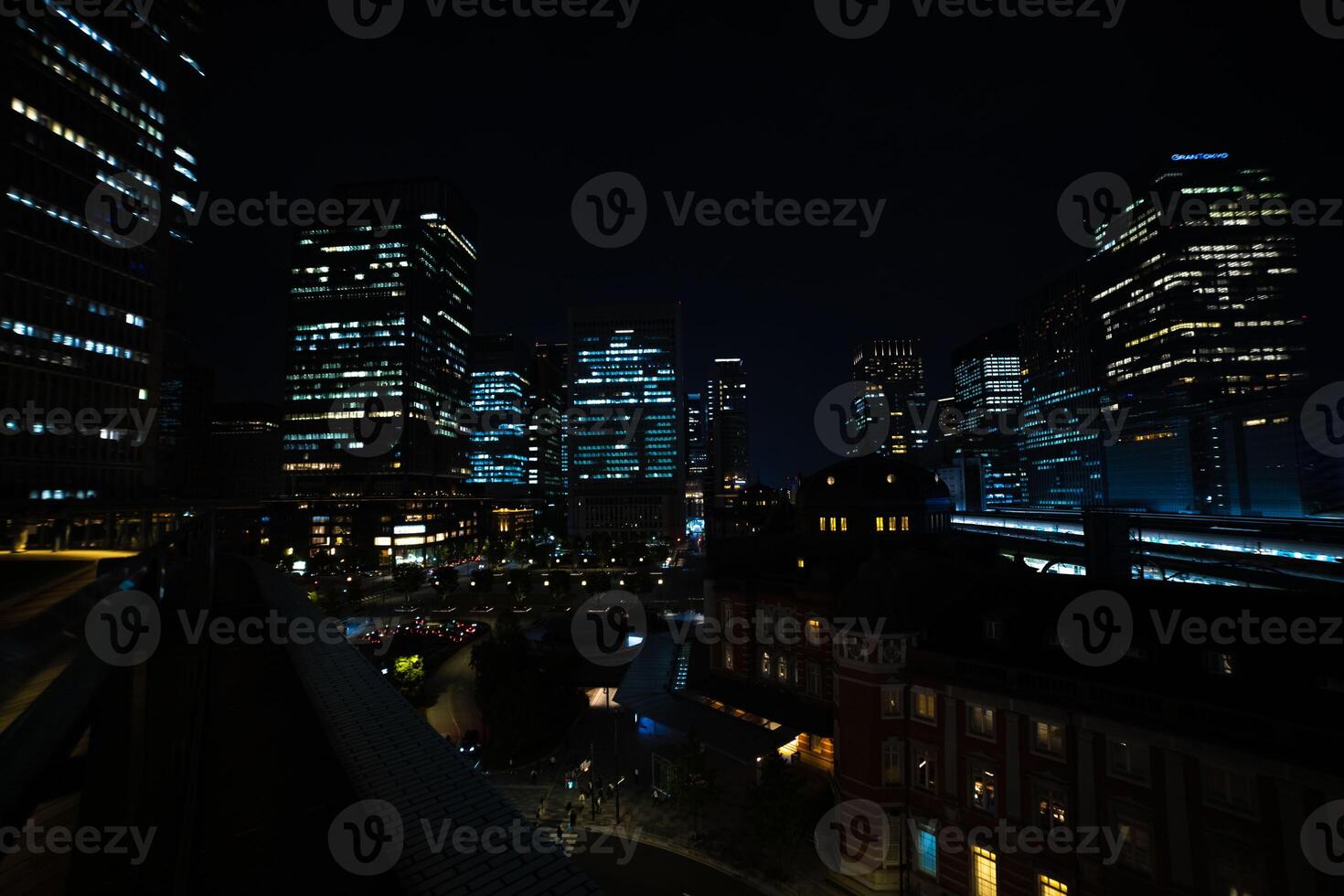 A night panoramic cityscape in Marunouchi Tokyo wide shot photo