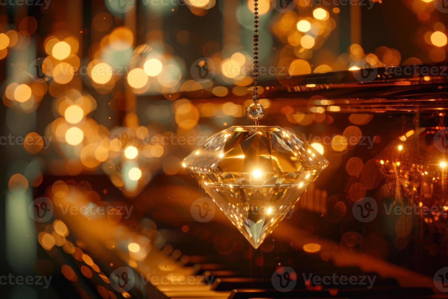 AI generated Crystal Pendant with Warm Bokeh Light on Piano photo