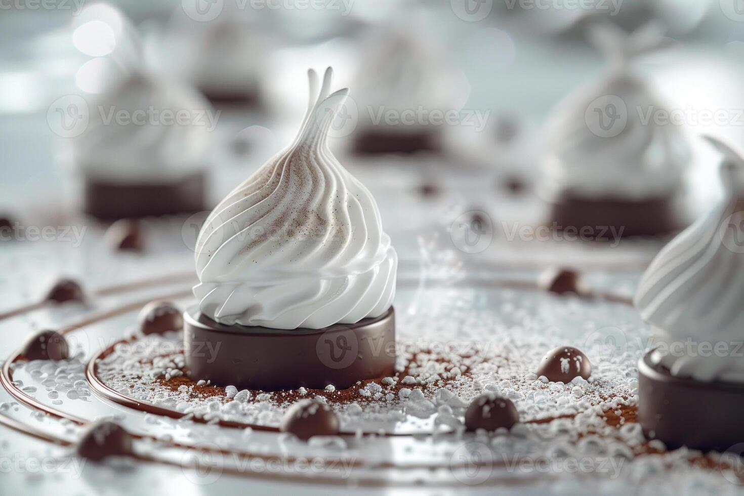 AI generated Elegant Meringue on Chocolate Dessert Base photo