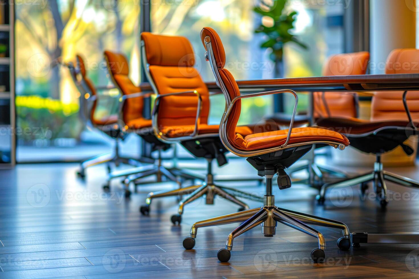 AI generated Executive Office with Sleek Orange Leather Chairs photo