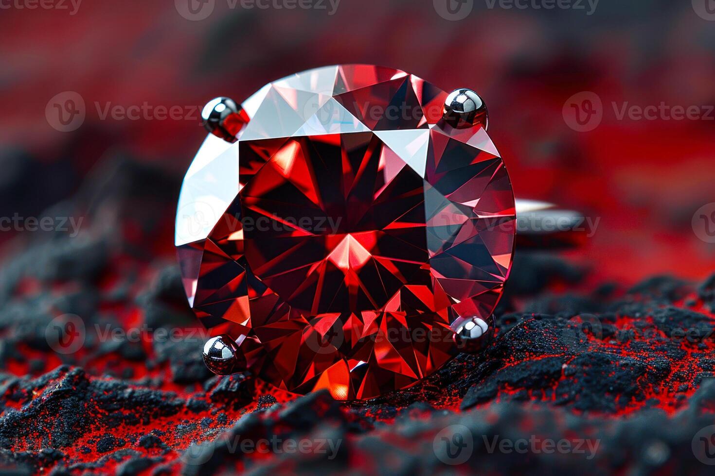 AI generated Gleaming Red Gemstone on Ring Against Red photo