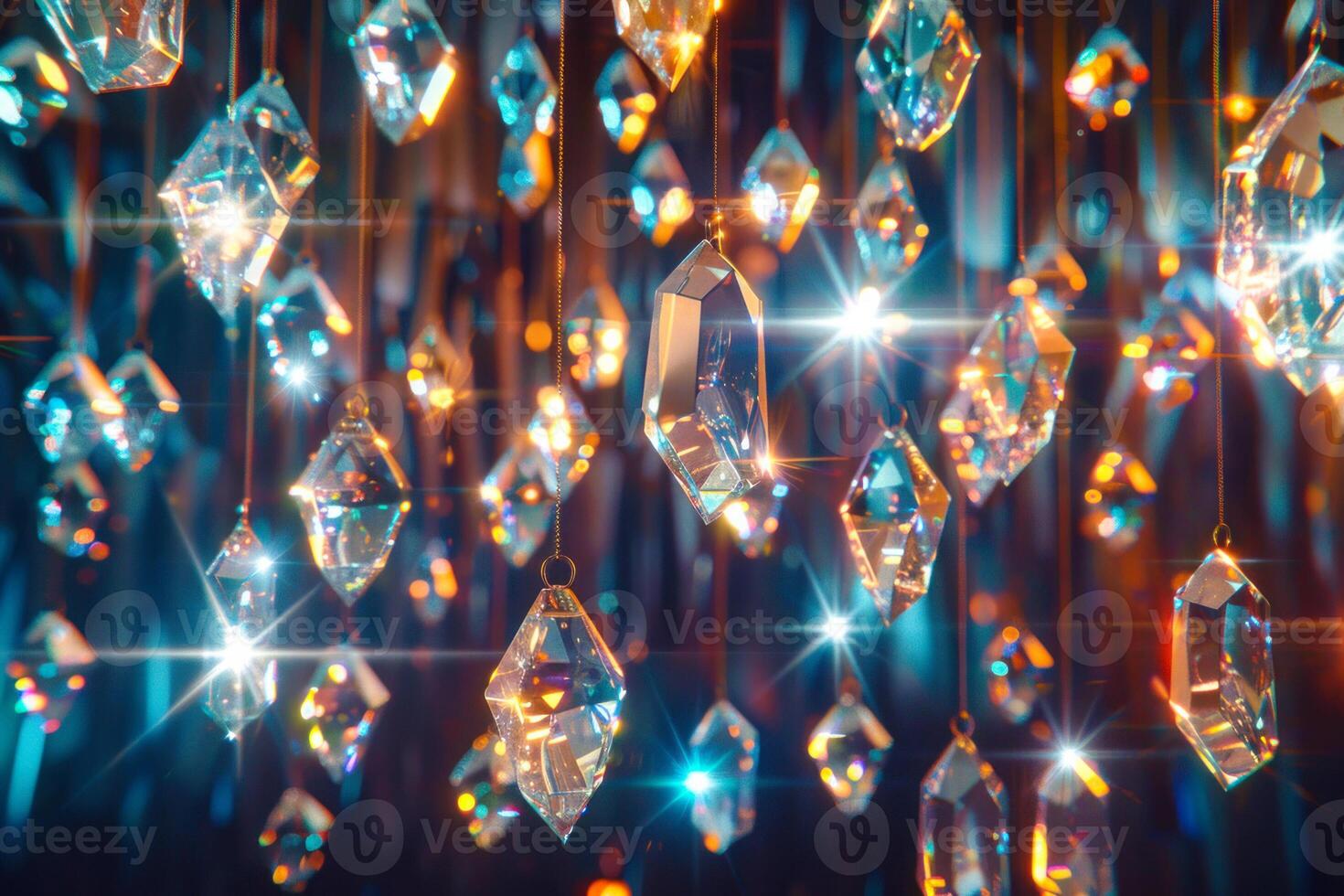 AI generated Dazzling Crystal Pendants with Reflective Light Rays photo