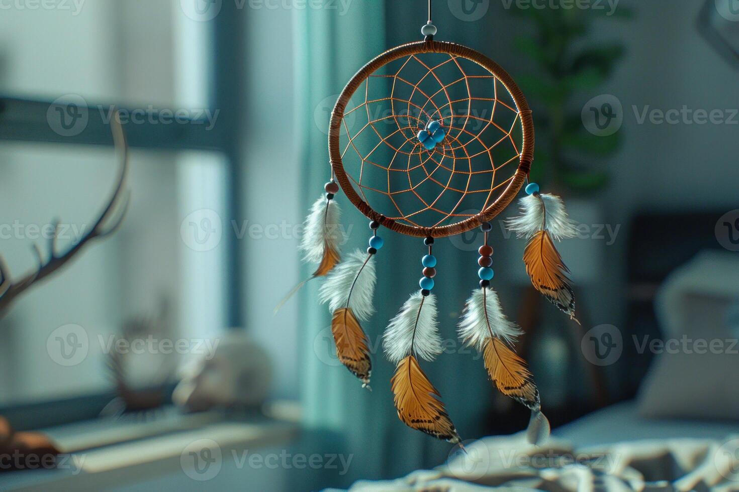 AI generated Dream Catcher with Feather and Bead Details photo