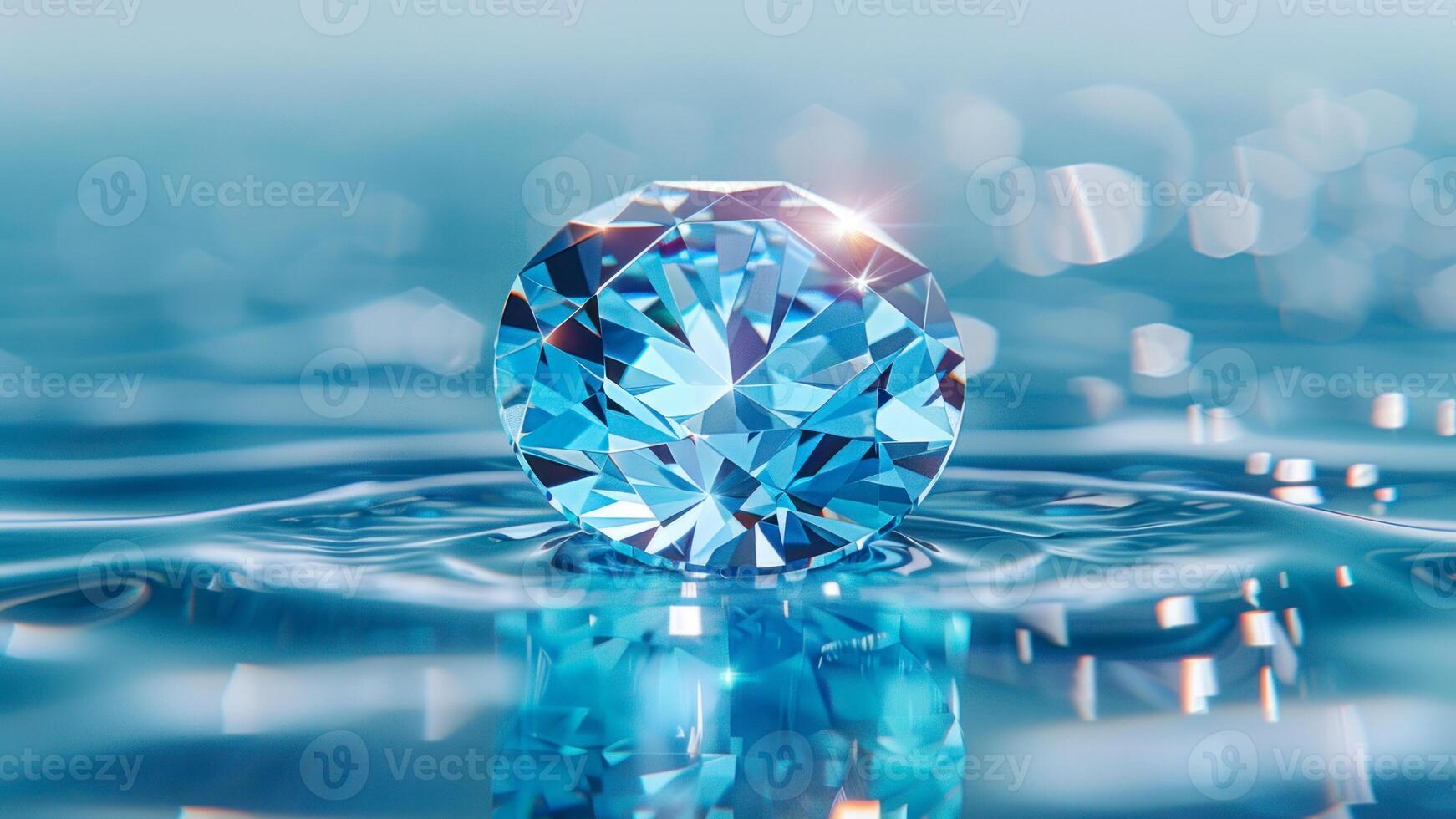 AI generated Brilliant Blue Diamond on Reflective Surface photo