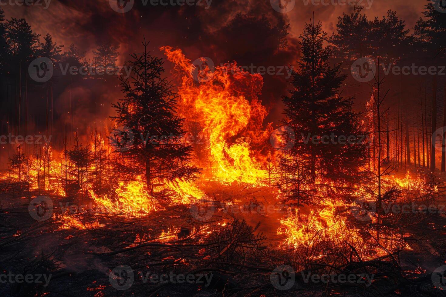 AI generated Wildfire Consuming a Forest in Fury photo
