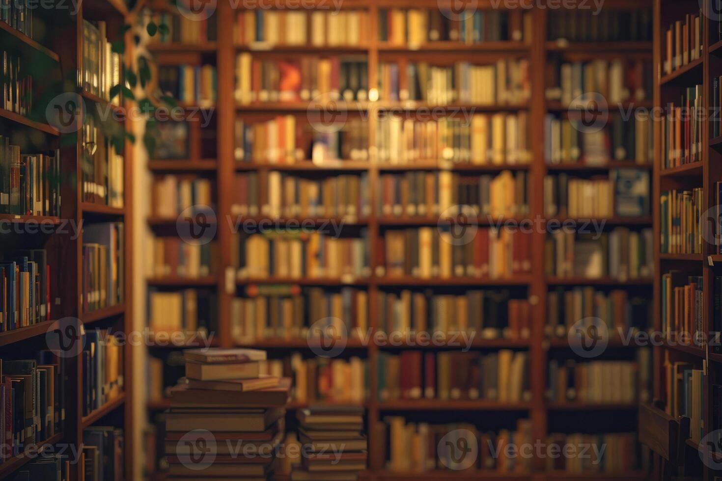 AI generated Serene Library Interior with Rows of Books photo