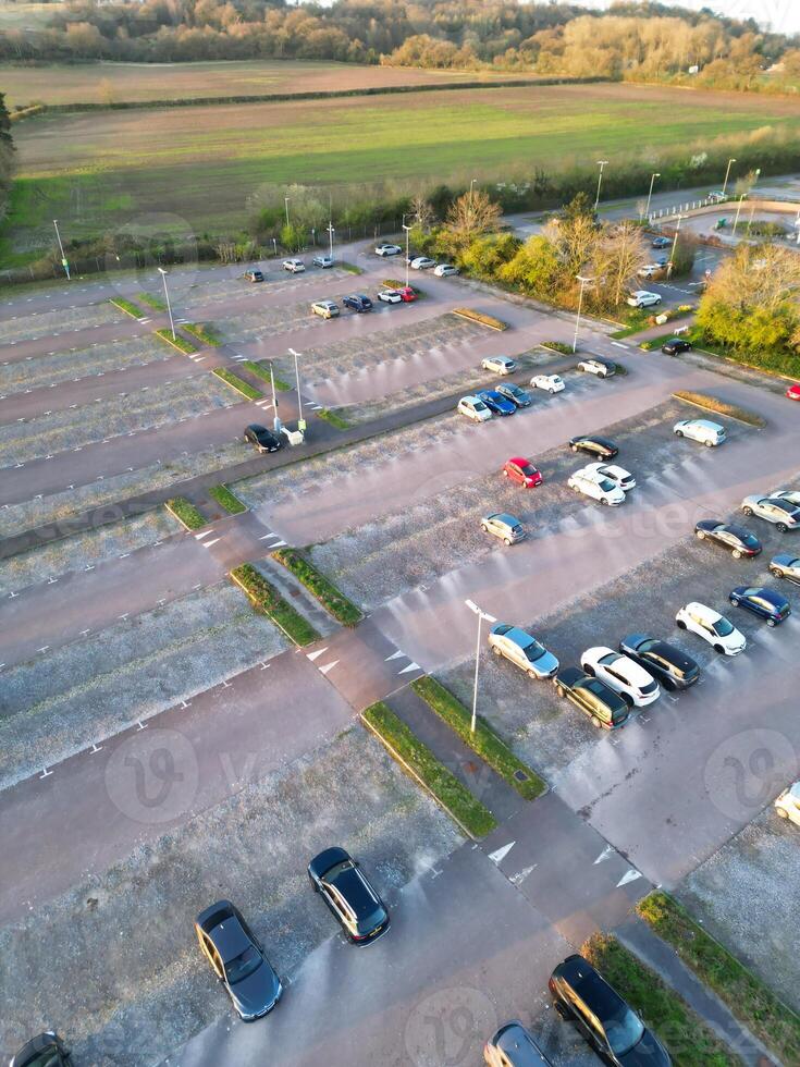 High Angle View of park and ride Bus Station at Thornhill Oxfordshire England United Kingdom During Sunrise. March 23rd, 2024 photo