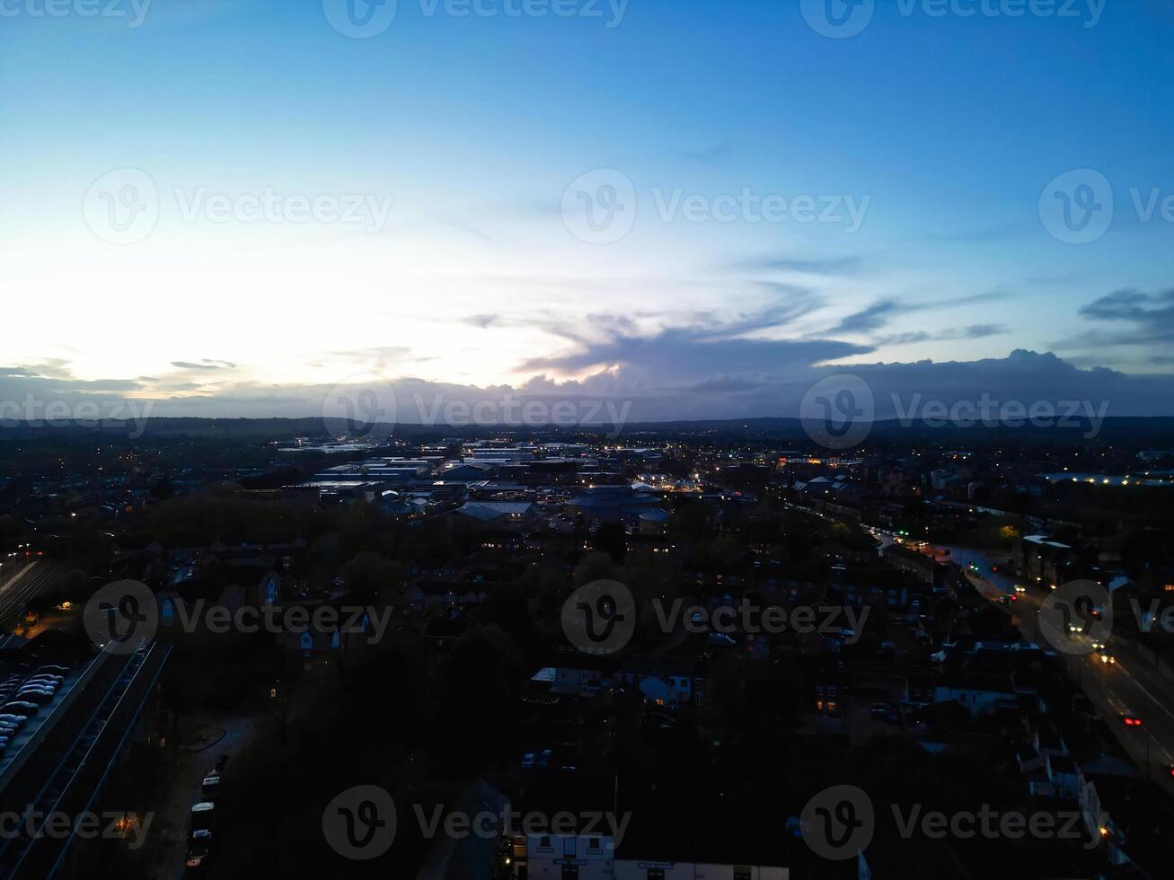 Aerial Night View of Illuminated Central Aylesbury Town of England United Kingdom. April 1st, 2024 photo