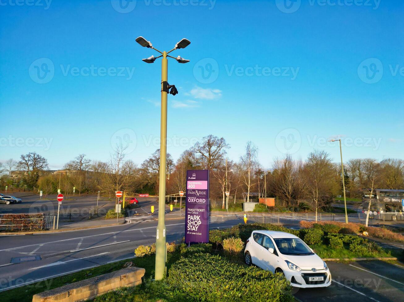 High Angle View of park and ride Bus Station at Thornhill Oxfordshire England United Kingdom During Sunrise. March 23rd, 2024 photo