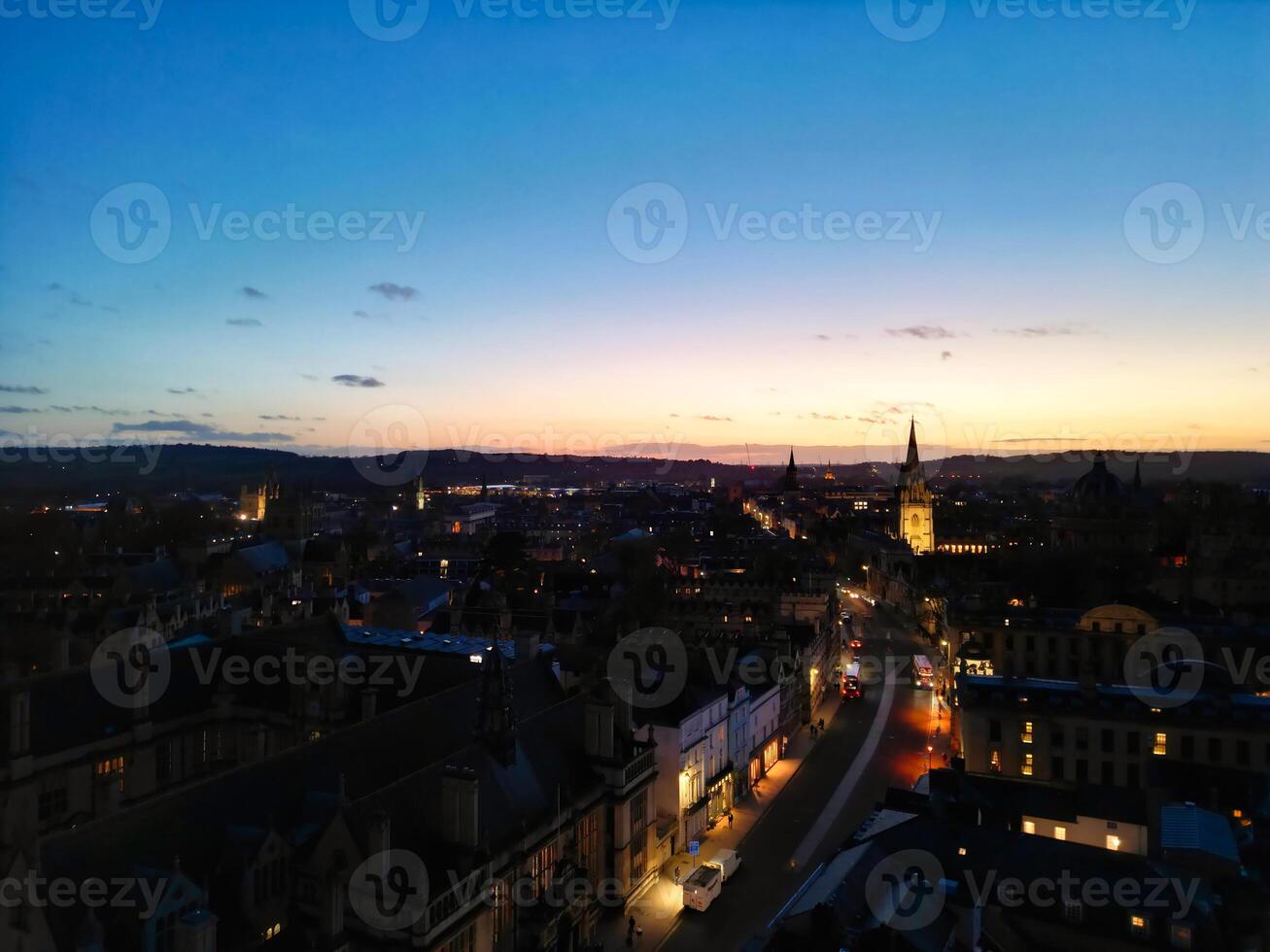 Aerial View of Illuminated Historical Oxford Central City of England at Night. England United kingdom. March 23rd, 2024 photo