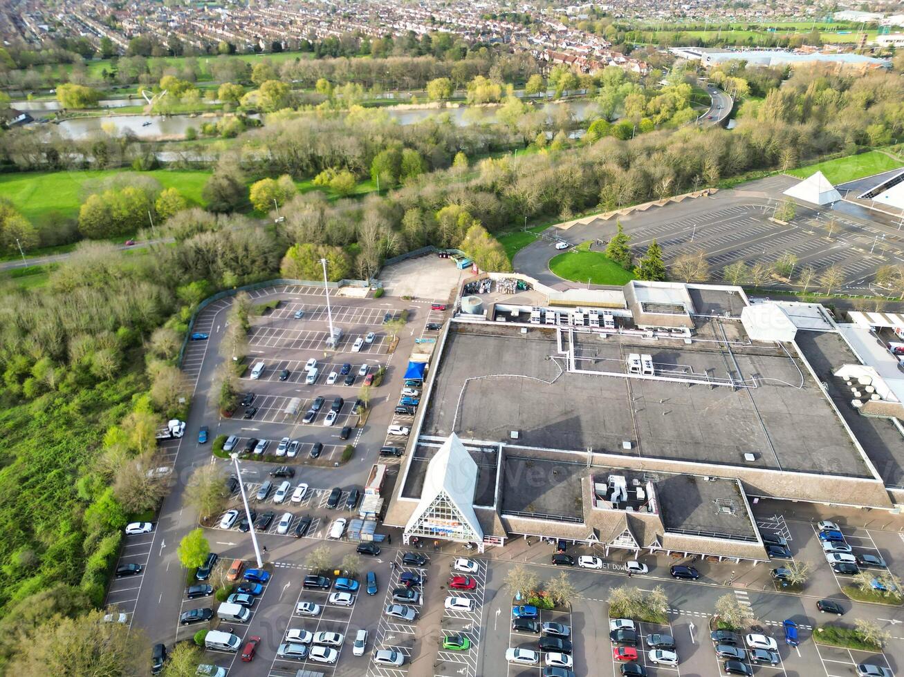 Aerial View of Bedford City of Bedfordshire, England UK During Windy and Cloudy Day. April 5th, 2024 photo