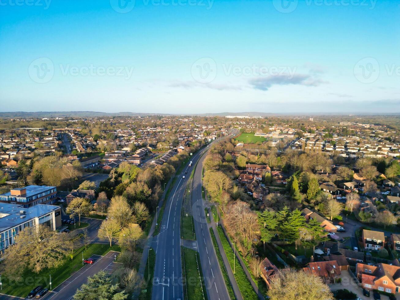 High Angle View of park and ride Bus Station at Thornhill Oxfordshire England United Kingdom During Sunrise. March 23rd, 2024 photo